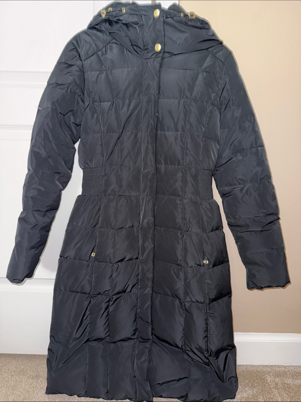 Cole Haan Black Quilted Hooded Women's Puffer Coat